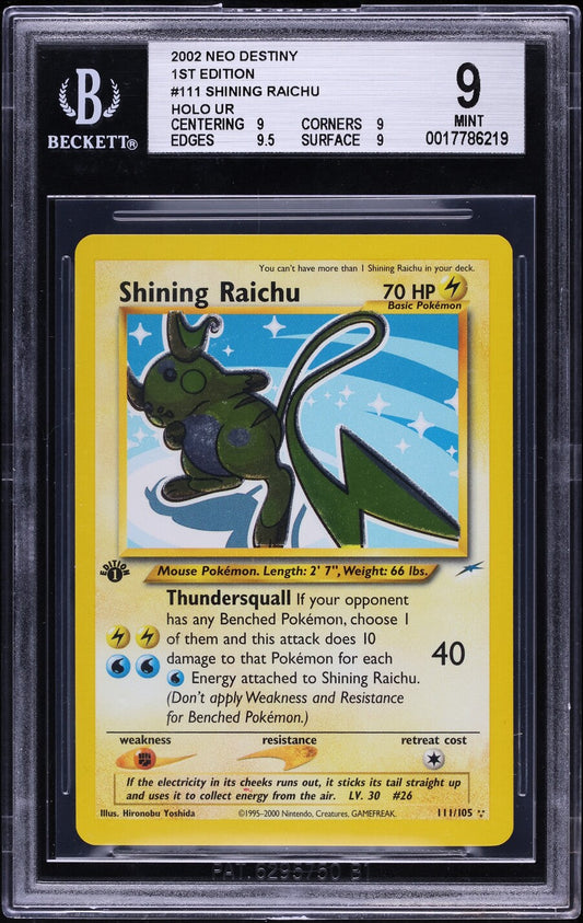 2002 POKEMON NEO DESTINY 1ST EDITION HOLO SHIFT ERROR SHINING RAICHU #111 BGS 9