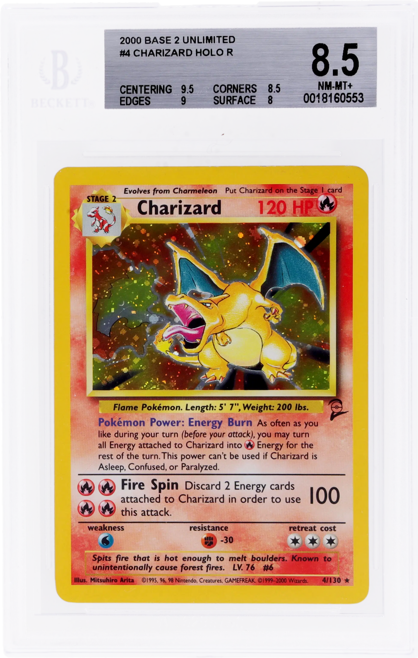 2000 POKEMON BASE SET 2 HOLO CHARIZARD #4 BGS 8.5