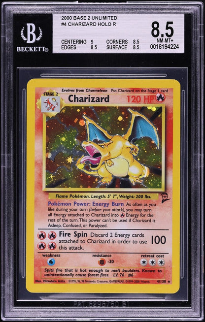 2000 POKEMON BASE SET 2 HOLO CHARIZARD #4 BGS 8.5 NM-MT+