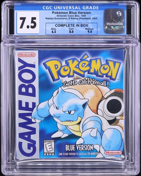 1999 POKEMON BLUE VERSION NINTENDO GAME BOY GB CGC 7.5 CIB