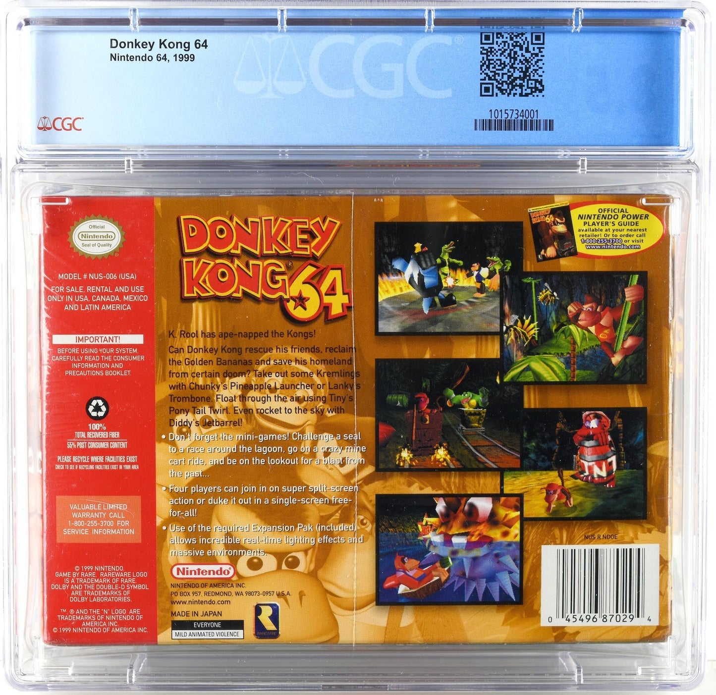 1999 DONKEY KONG 64 NINTENDO 64 N64 CGC 8.5 A SEALED