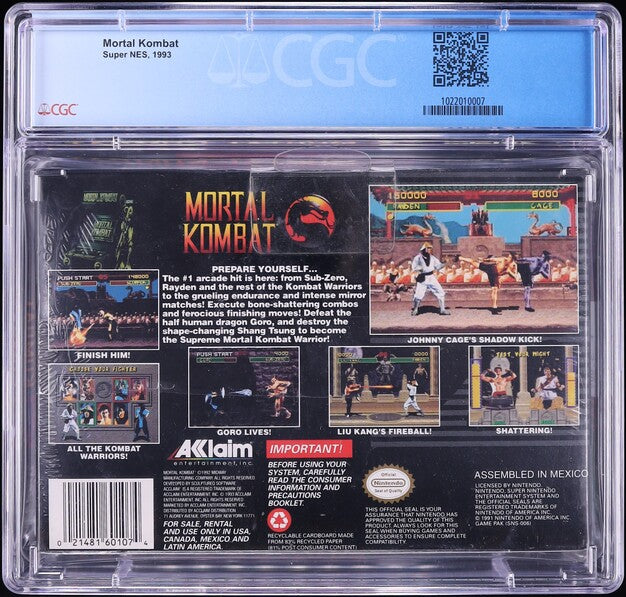 1993 MORTAL KOMBAT SNES CGC 9.6 A+ SEALED