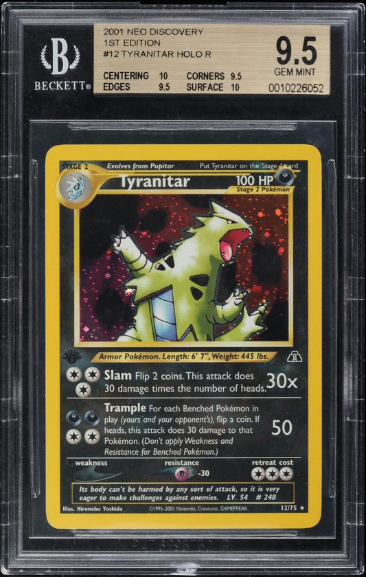 2001 POKEMON NEO DISCOVERY 1ST EDITION HOLO TYRANITAR #12 BGS 9.5 GEM MINT