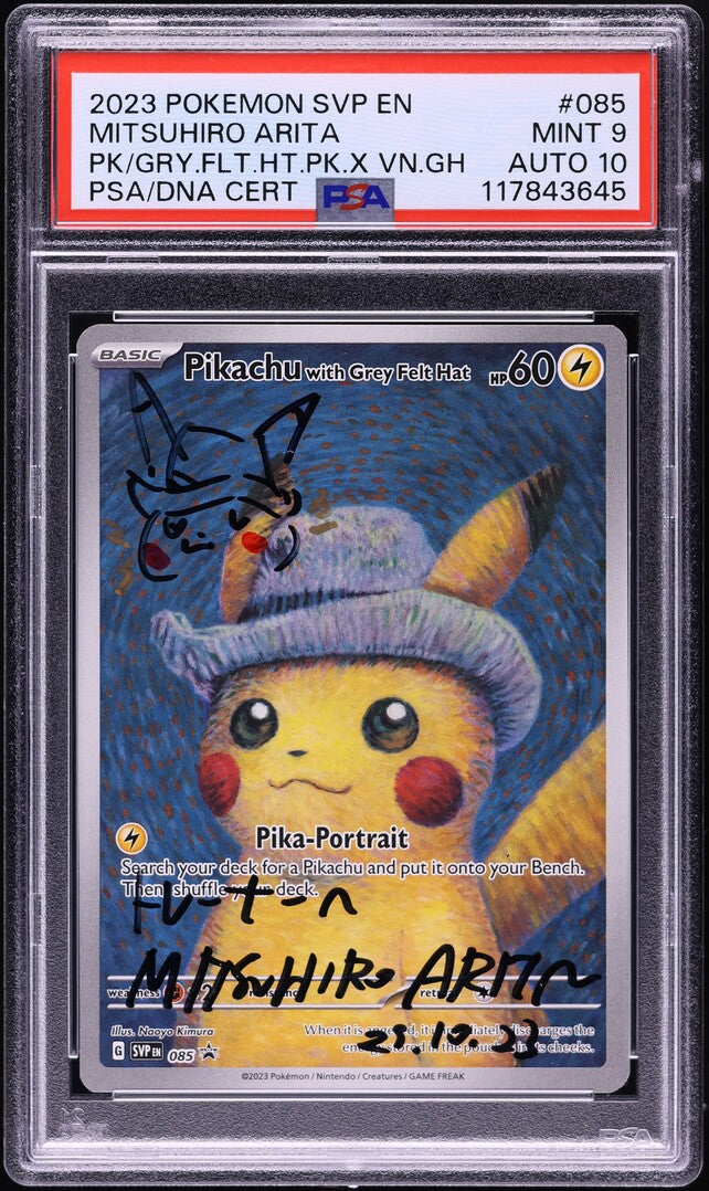 2023 POKEMON SV PROMO VAN GOGH PIKACHU WITH GREY FELT HAT #85 ARITA AUTO 10 PSA 9