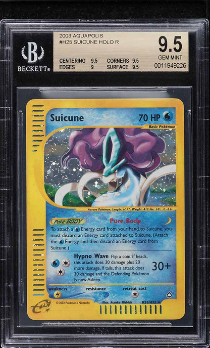 2003 POKEMON AQUAPOLIS HOLO SUICUNE #H25 BGS 9.5 GEM MINT