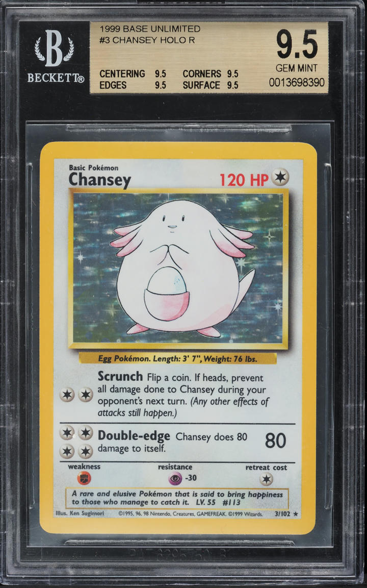 1999 POKEMON BASE SET HOLO CHANSEY #3 BGS 9.5 GEM MINT