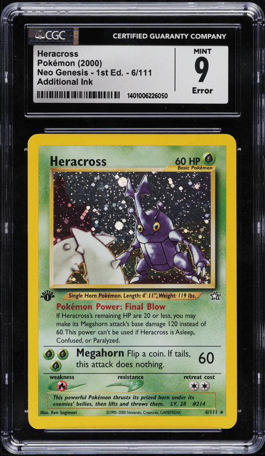 2000 POKEMON NEO GENESIS 1ST EDITION HOLO HERACROSS #6 CGC 9 MINT