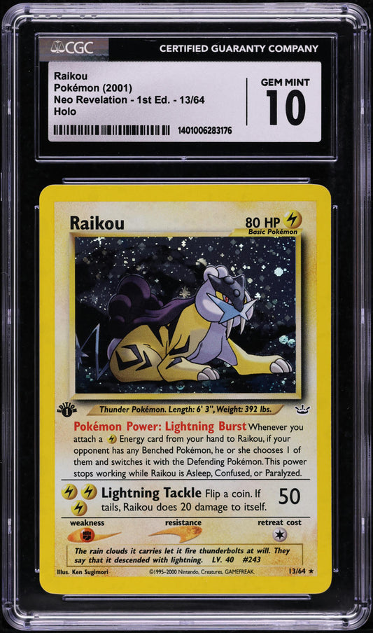 2001 POKEMON NEO REVELATION 1ST EDITION HOLO RAIKOU #13 CGC 10 GEM MINT