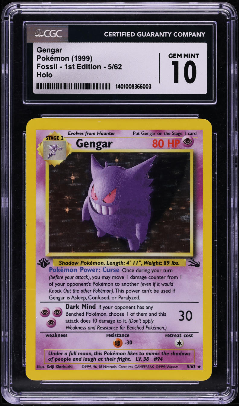 1999 POKEMON FOSSIL 1ST EDITION HOLO GENGAR #5 CGC 10 GEM MINT