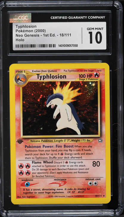 2000 POKEMON NEO GENESIS 1ST EDITION HOLO TYPHLOSION #18 CGC 10 GEM MINT