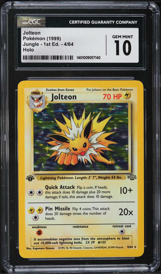 1999 POKEMON JUNGLE 1ST EDITION HOLO JOLTEON #4 CGC 10 GEM MINT