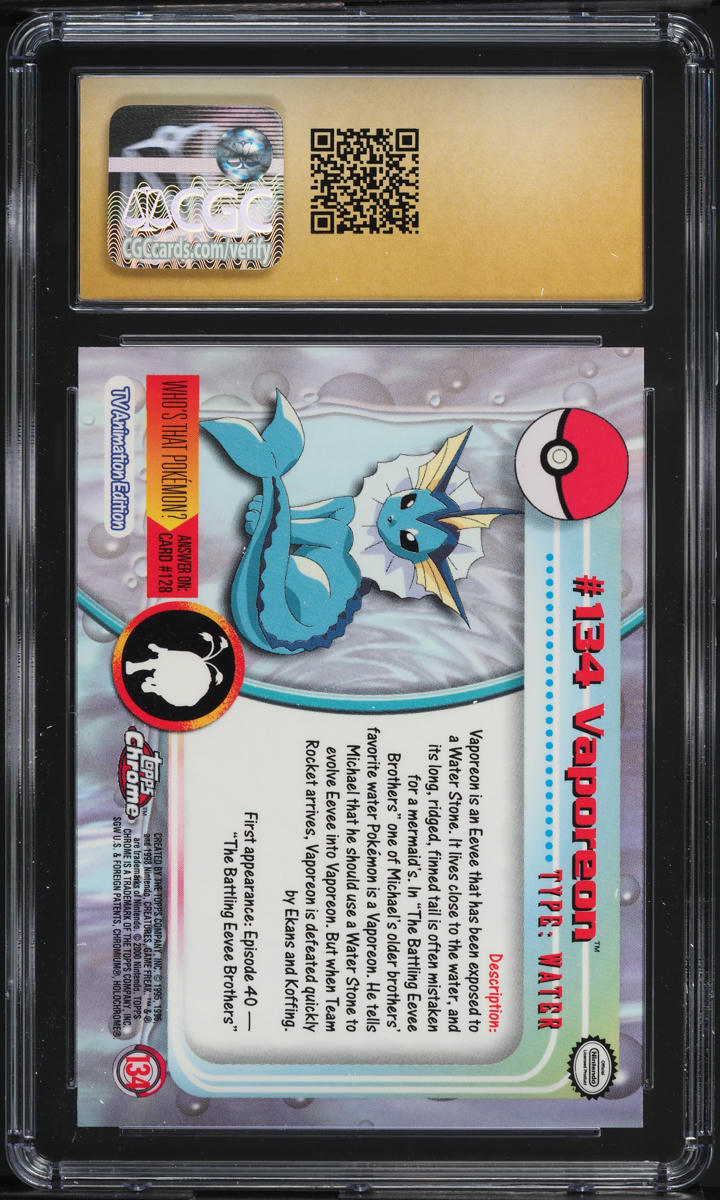 2000 TOPPS CHROME POKEMON SERIES 2 VAPOREON #134 CGC 10 PRISTINE