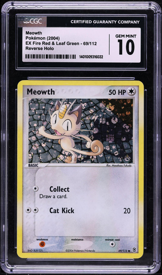 2004 POKEMON EX FIRE RED & LEAF GREEN REVERSE HOLO MEOWTH #69 CGC 10 GEM MINT