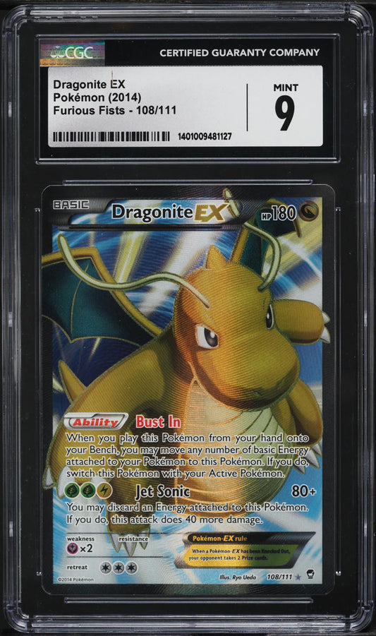 2014 POKEMON XY FURIOUS FISTS DRAGONITE EX #108 CGC 9 MINT