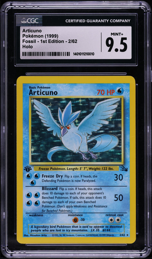 1999 POKEMON FOSSIL 1ST EDITION HOLO ARTICUNO #2 CGC 9.5 MINT+