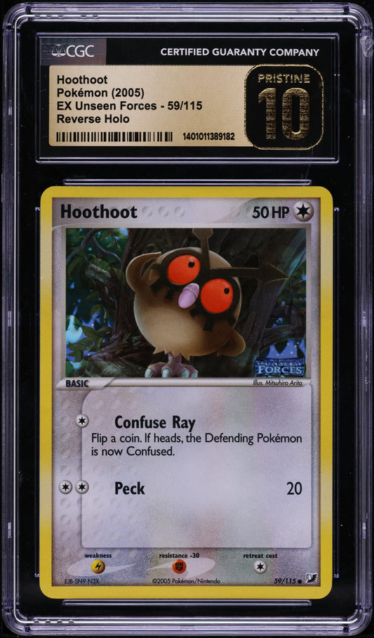 2005 POKEMON EX UNSEEN FORCES REVERSE HOLO HOOTHOOT #59 CGC 10 PRISTINE