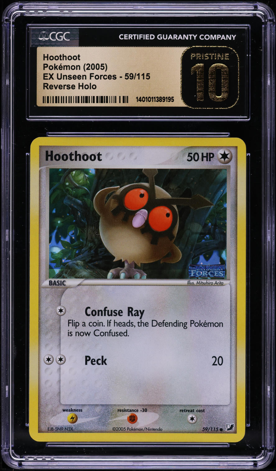 2005 POKEMON EX UNSEEN FORCES REVERSE HOLO HOOTHOOT #59 CGC 10 PRISTINE