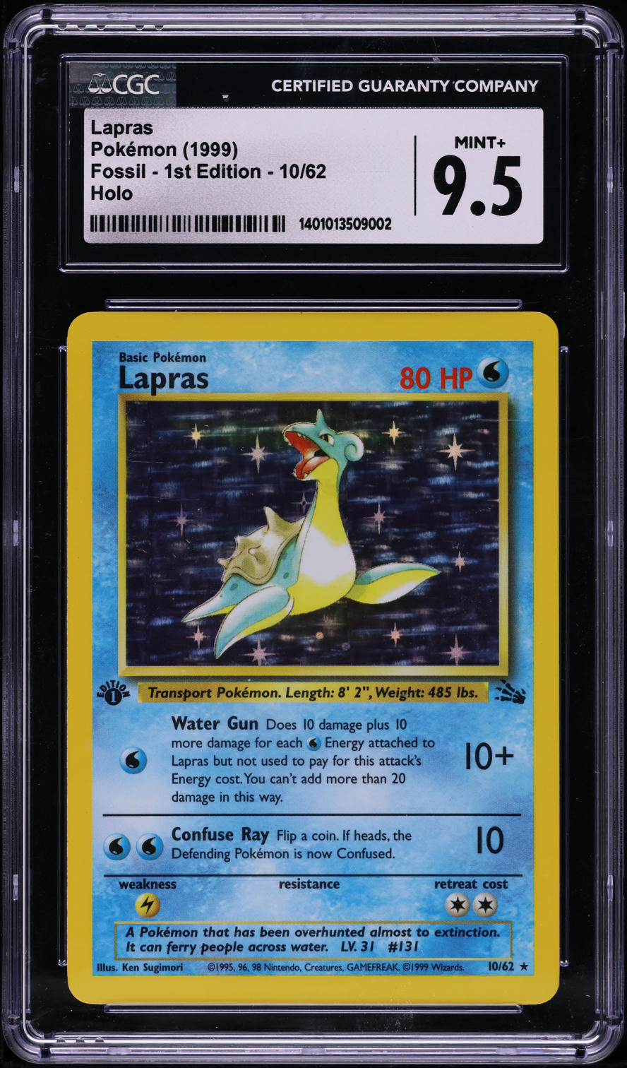 1999 POKEMON FOSSIL 1ST EDITION HOLO LAPRAS #10 CGC 9.5 MINT+