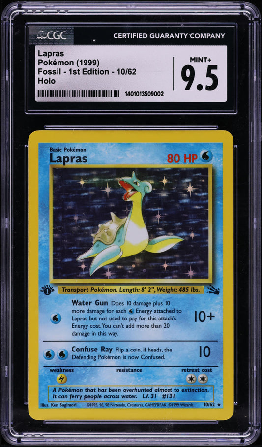 1999 POKEMON FOSSIL 1ST EDITION HOLO LAPRAS #10 CGC 9.5 MINT+