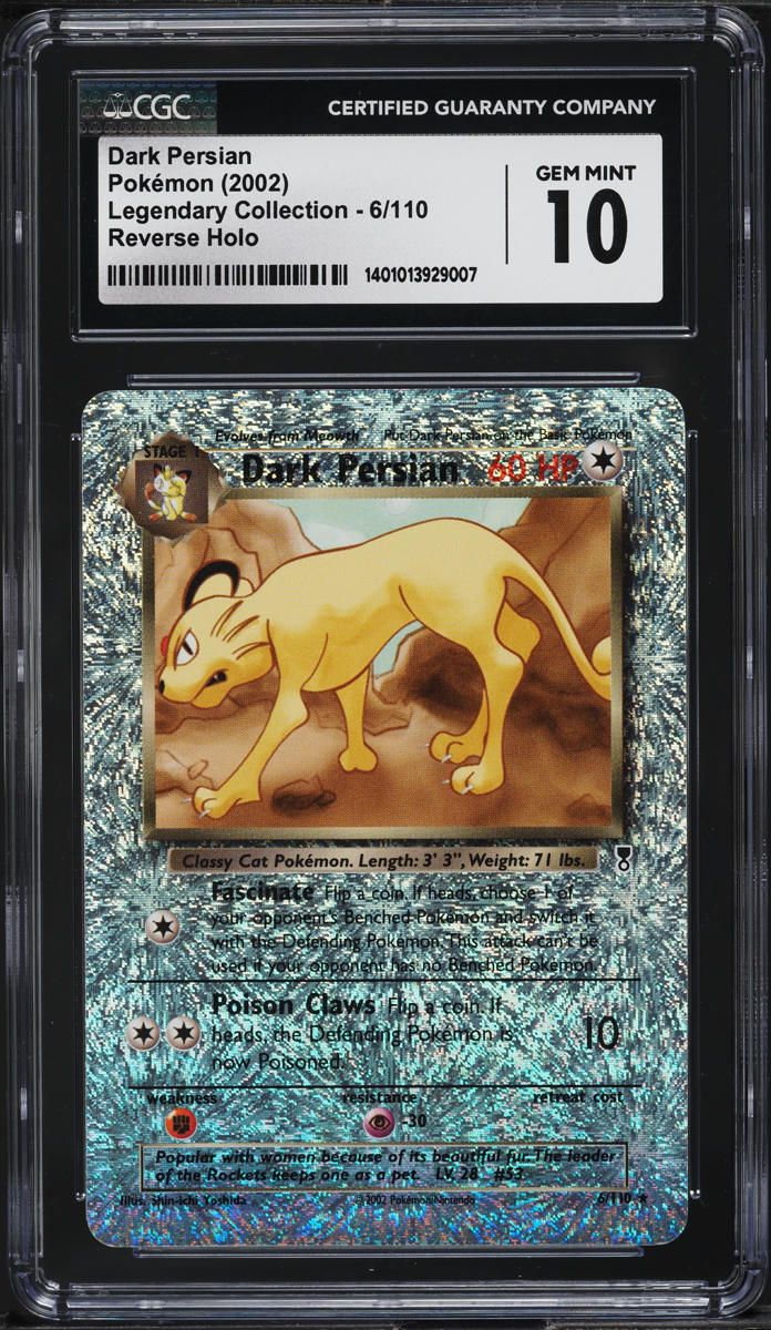 2002 POKEMON LEGENDARY COLLECTION REVERSE HOLO DARK PERSIAN #6 CGC 10