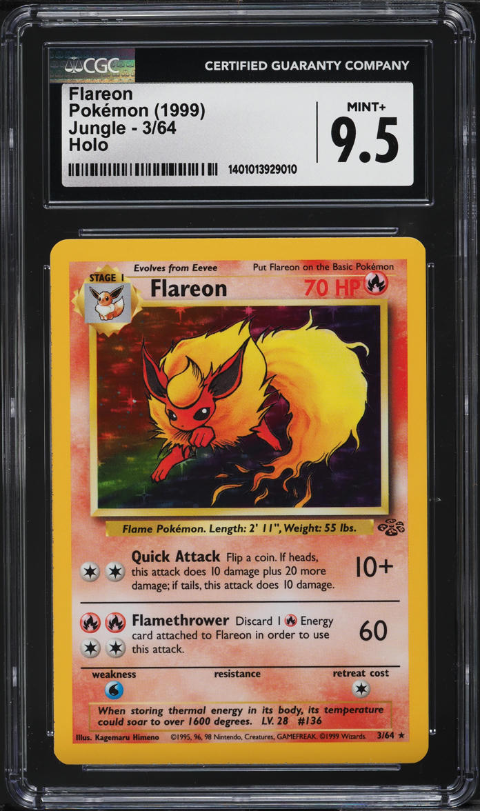 1999 POKEMON JUNGLE HOLO FLAREON #3 CGC 9.5 MINT+