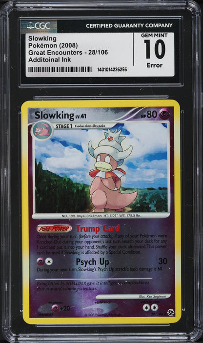 2008 POKEMON DP GREAT ENCOUNTERS ADDITIONAL INK ERROR SLOWING #28 CGC 10