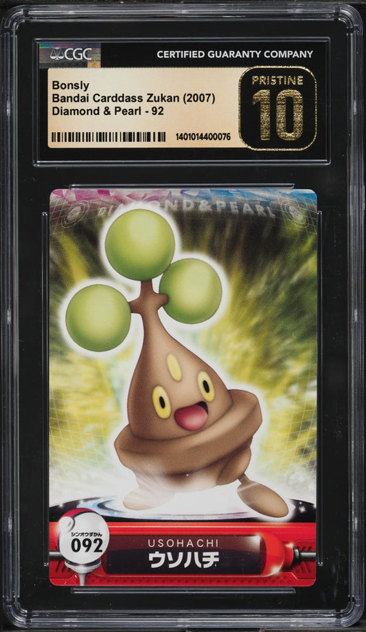 2007 POKEMON JAPANESE BANDAI CARDDASS DP ZUKAN BONSLY #92 CGC 10 PRISTINE