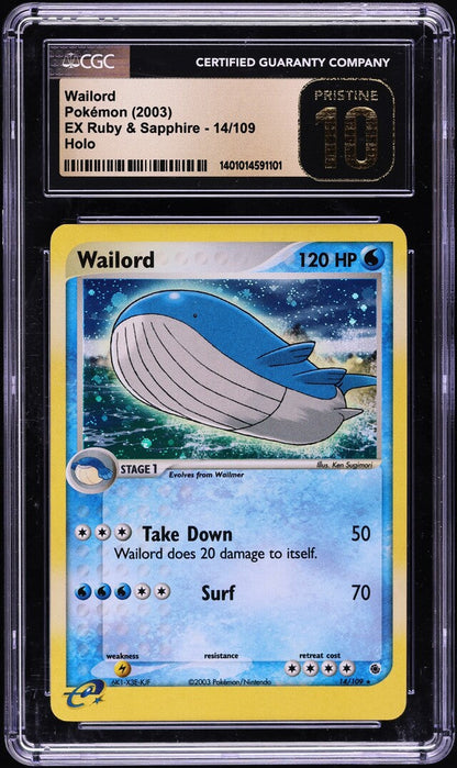 2003 POKEMON EX RUBY & SAPPHIRE HOLO WAILORD #14 CGC 10 PRISTINE