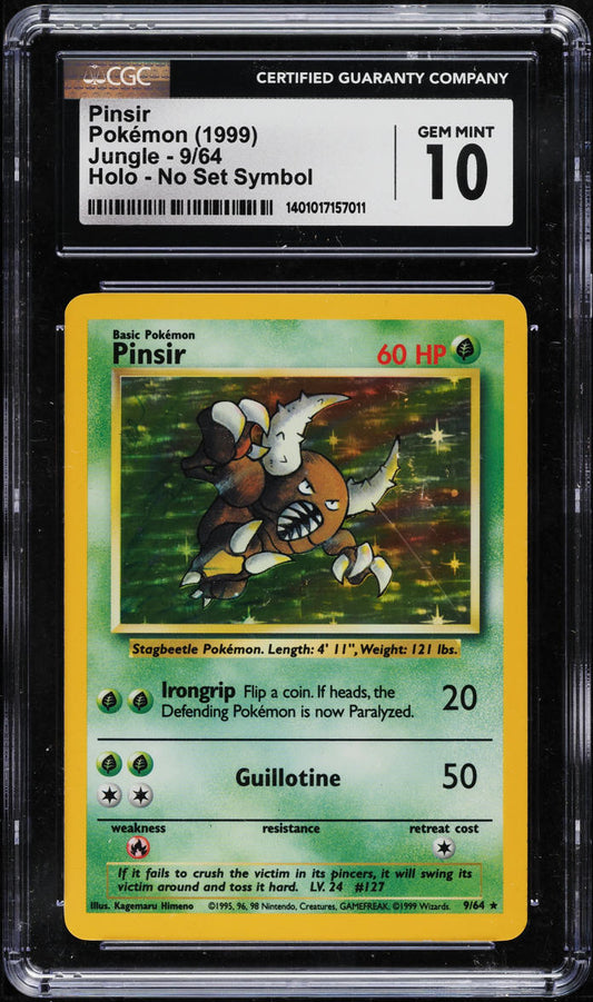 1999 POKEMON JUNGLE NO SET SYMBOL HOLO PINSIR #9 CGC 10 GEM MINT