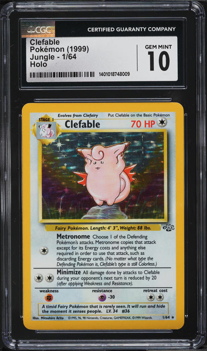 1999 POKEMON JUNGLE HOLO CLEFABLE #1 CGC 10 GEM MINT