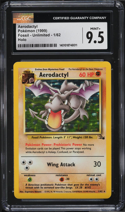 1999 POKEMON FOSSIL HOLO AERODACTYL #1 CGC 9.5 MINT+