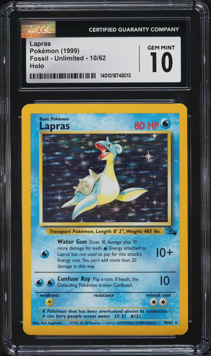 1999 POKEMON FOSSIL HOLO LAPRAS #10 CGC 10 GEM MINT