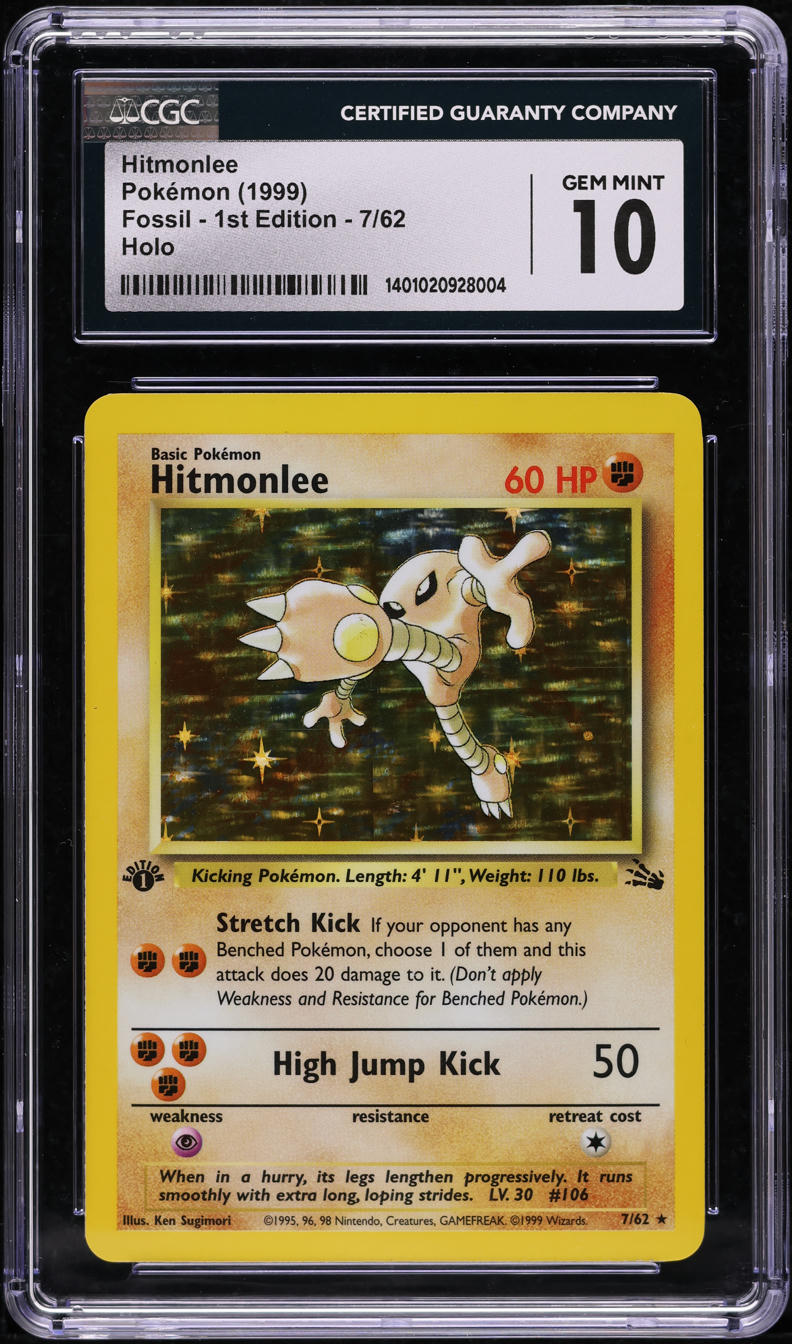 1999 POKEMON FOSSIL 1ST EDITION HOLO HITMONLEE #7 CGC 10 GEM MINT