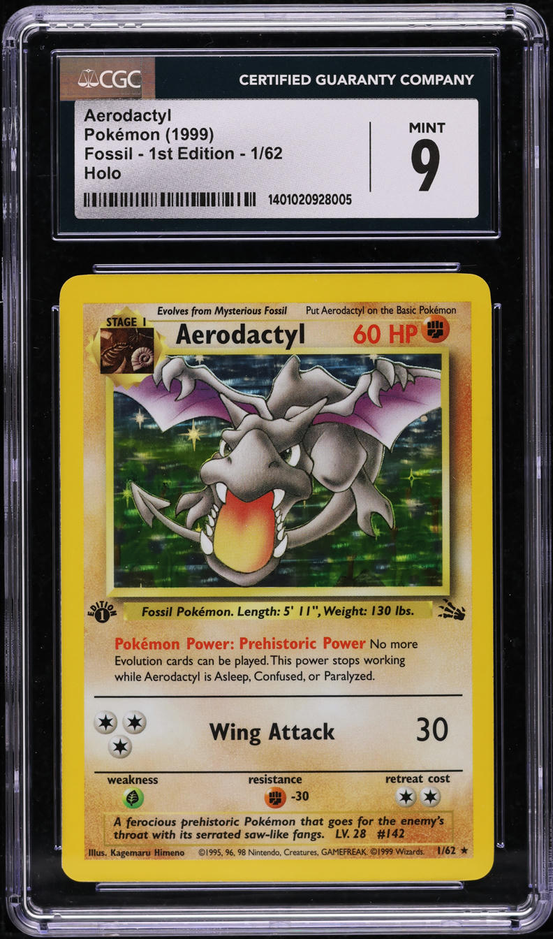 1999 POKEMON FOSSIL 1ST EDITION HOLO AERODACTYL #1 CGC 9 MINT