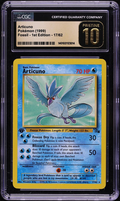 1999 POKEMON FOSSIL 1ST EDITION ARTICUNO #17 CGC 10 PRISTINE *POP 7*