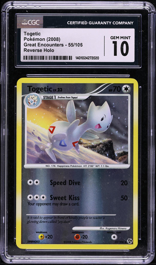 2008 POKEMON DIAMOND & PEARL GREAT ENCOUNTERS REVERSE HOLO TOGETIC #55 CGC 10 GEM MINT