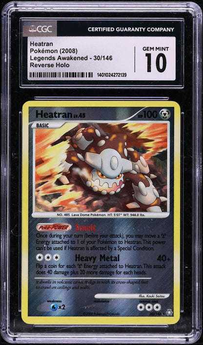 2008 POKEMON LEGENDS AWAKENED REVERSE HOLO HEATRAN #30 CGC 10 GEM MINT