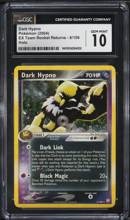 2004 POKEMON EX TEAM ROCKET RETURNS HOLO DARK HYPNO #6 CGC 10 GEM MINT