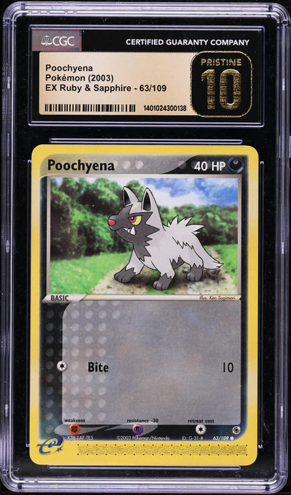 2003 POKEMON EX RUBY & SAPPHIRE POOCHYENA #63 CGC 10 PRISTINE