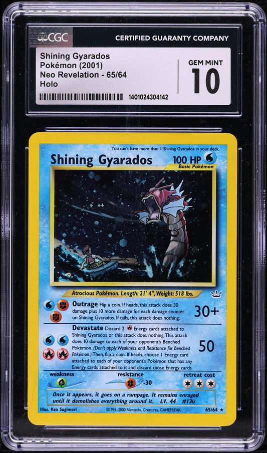 2001 POKEMON NEO REVELATION DOUBLE HOLO ERROR SHINING GYARADOS #65 CGC 10