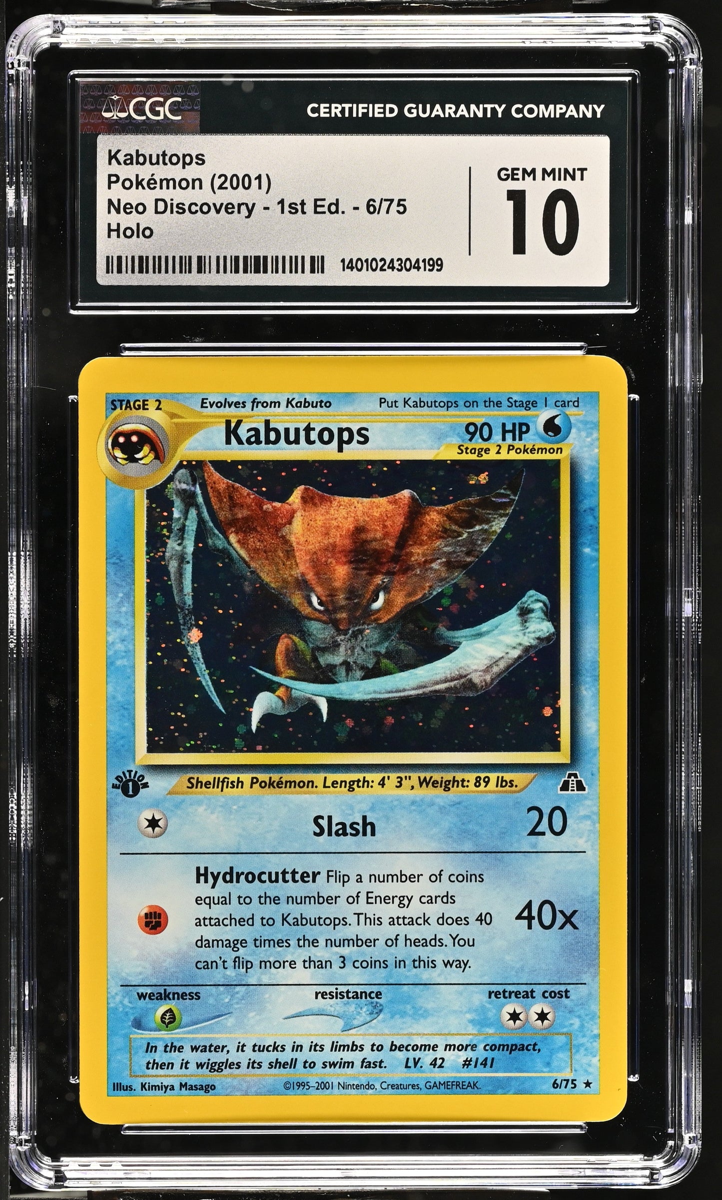 2001 POKEMON NEO DISCOVERY 1ST EDITION HOLO KABUTOPS #6 CGC 10 GEM MINT