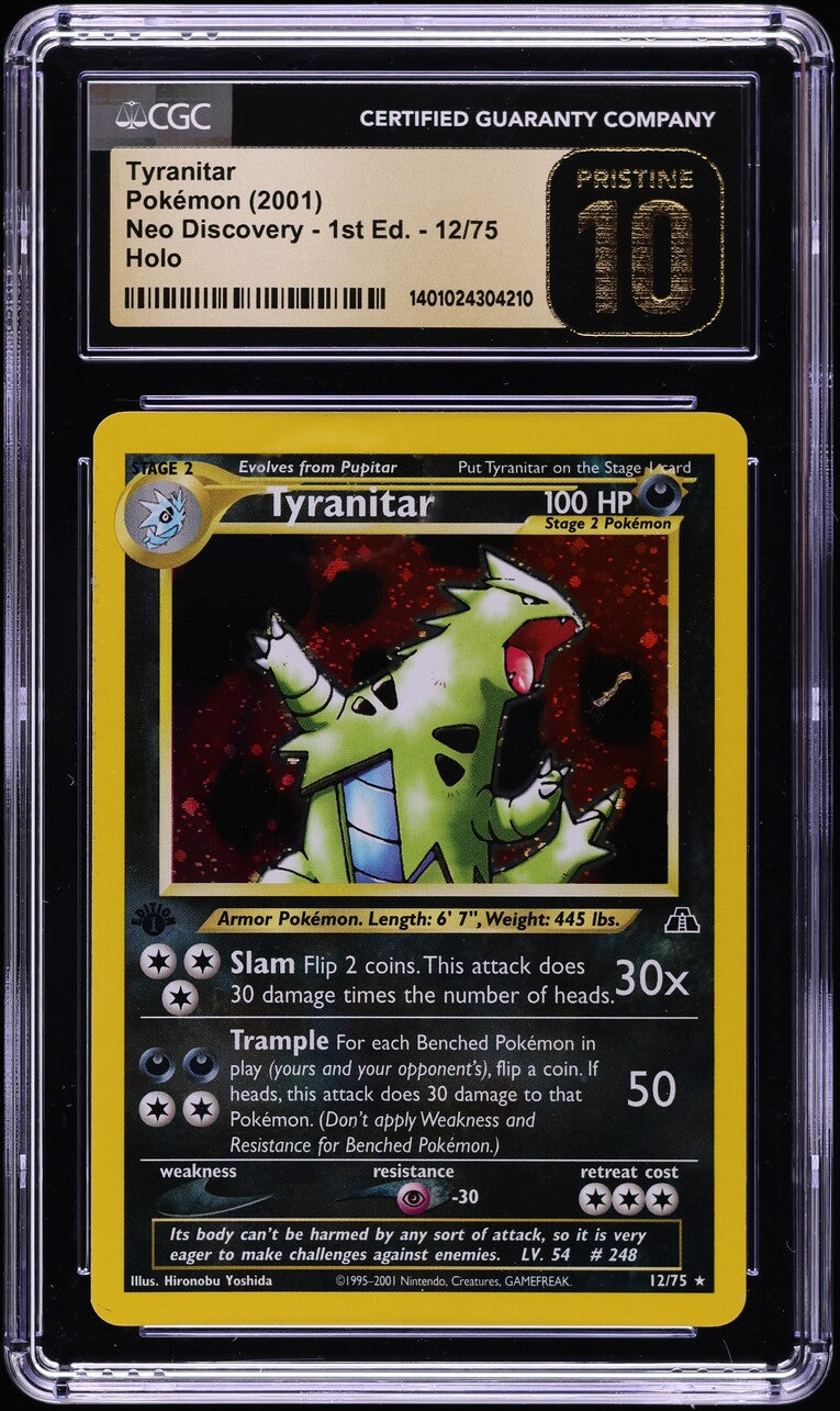 2001 POKEMON NEO DISCOVERY 1ST EDITION HOLO TYRANITAR #12 CGC 10 PRISTINE