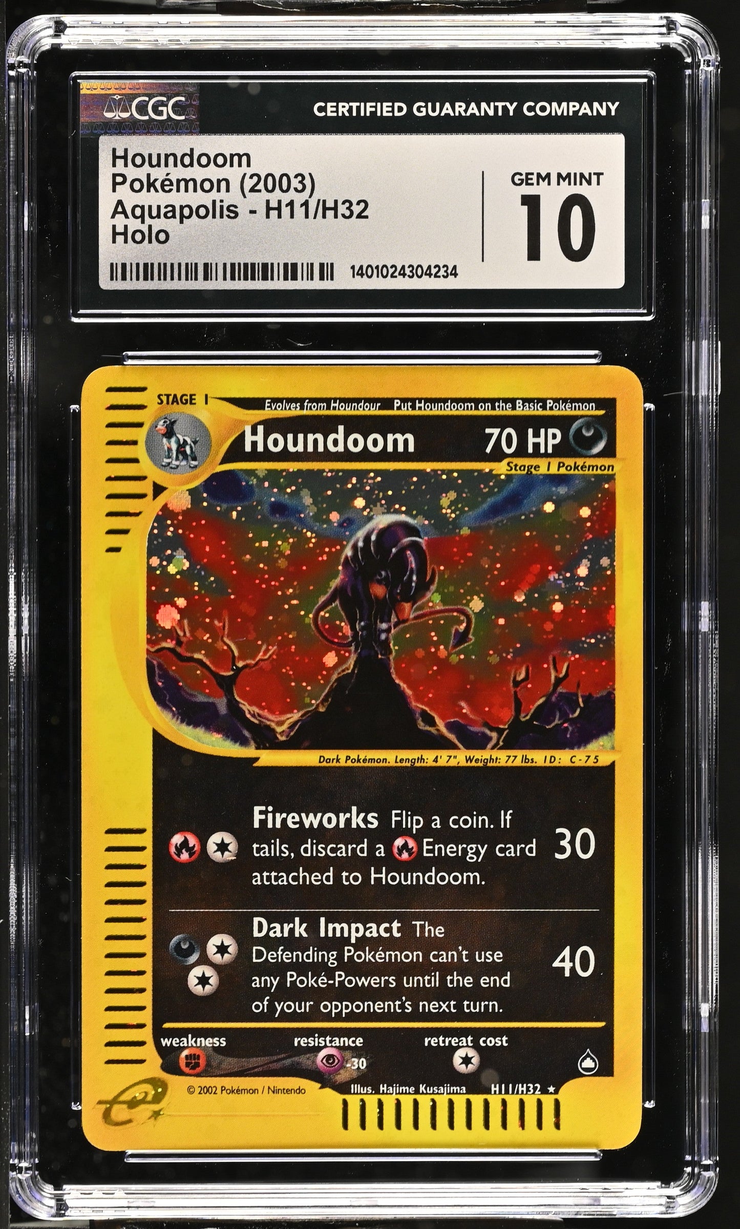 2003 POKEMON AQUAPOLIS HOLO HOUNDOOM #H11 CGC 10 GEM MINT