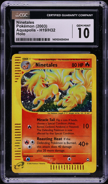 2003 POKEMON AQUAPOLIS HOLO NINETALES #H19 CGC 10 GEM MINT