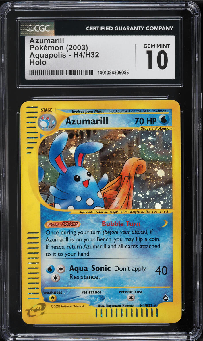 2003 POKEMON AQUAPOLIS HOLO AZUMARILL #H4 CGC 10 GEM MINT