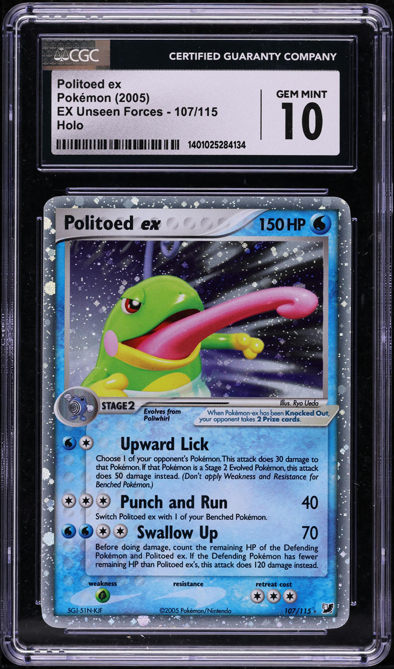 2005 POKEMON EX UNSEEN FORCES HOLO POLITOED EX #107 CGC 10 GEM MINT