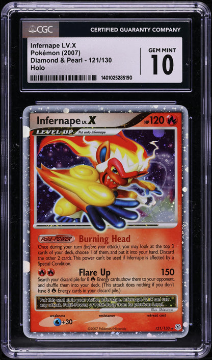 2007 POKEMON DIAMOND & PEARL HOLO INFERNAPE LV.X #121 CGC 10 GEM MINT