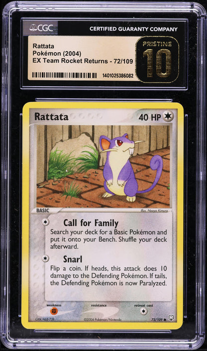 2004 POKEMON EX TEAM ROCKET RETURNS RATTATA #72 CGC 10 PRISTINE