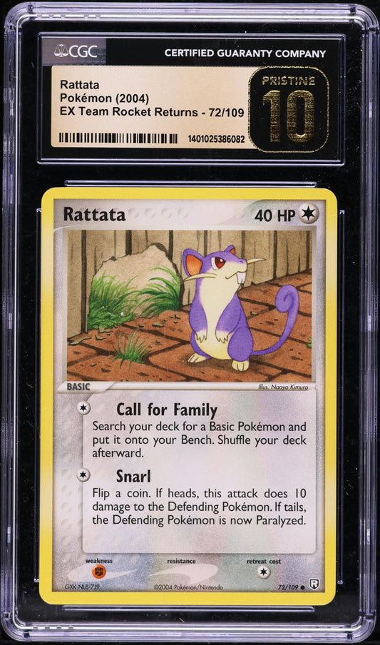 2004 POKEMON EX TEAM ROCKET RETURNS RATTATA #72 CGC 10 PRISTINE
