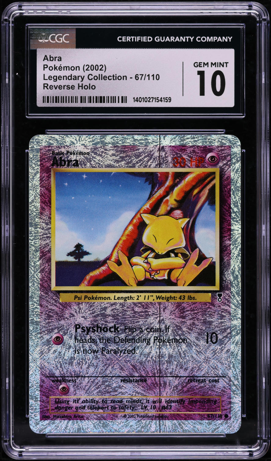 2002 POKEMON LEGENDARY COLLECTION REVERSE HOLO ABRA #67 CGC 10 GEM MINT